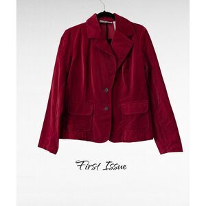 First Issue Liz Claiborne Red Velvet Blazer Jacket Button Front  Sz L
